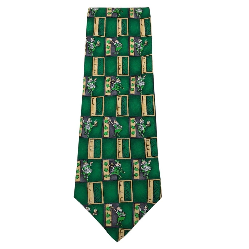 Fling Usa Made Silk St Green Leprechaun Shamrock Irish Saint Patrick's Day Tie